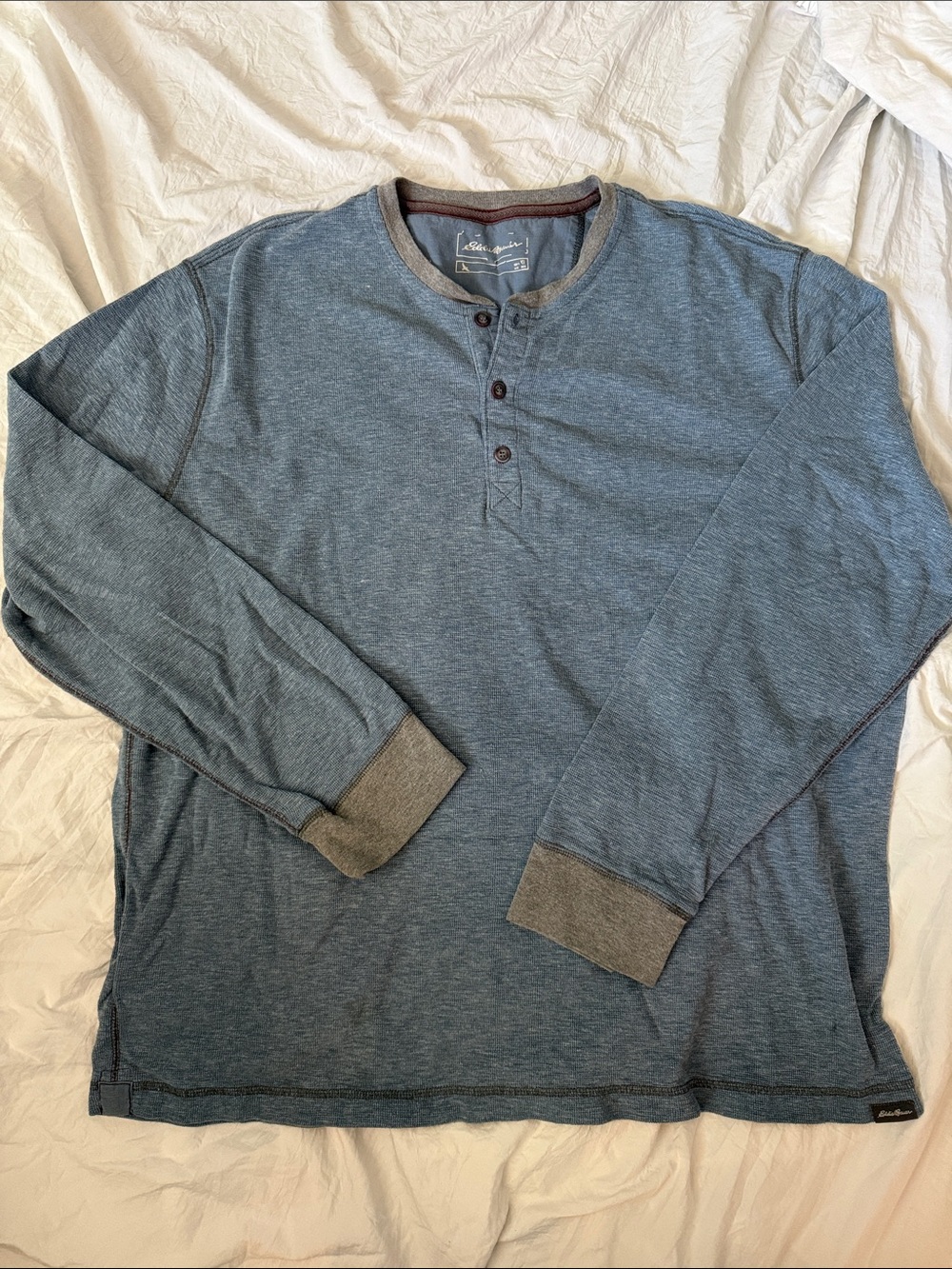 Men's Eddie Bauer Blue Long-Sleeve Henley Shirt - Casual Comfort
